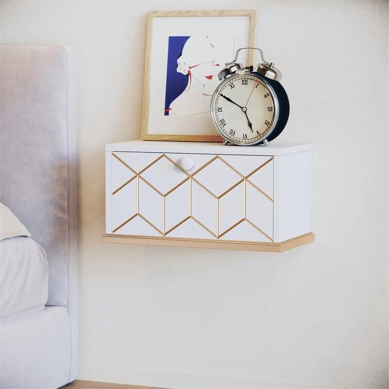 Floating Nightstand Small Nightstand with Flap Door - 6.69"D x 13.18"W x 6.92"H - White