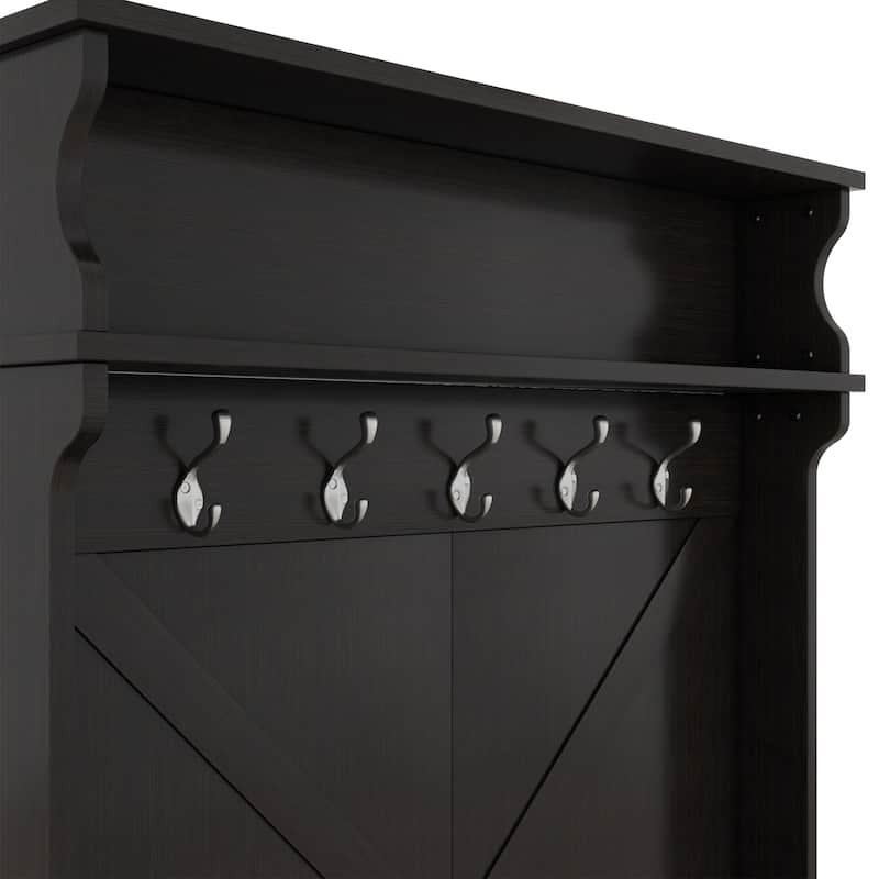 74.8'' Modern Entryway Hall Tree - Shoe Cabinet with Sliding Doors and Coat Rack