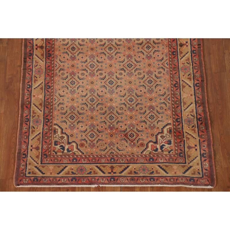 All-Over Mahal Persian Vintage Runner Rug Hand-Knotted Wool Carpet - 3'9" x 13'4"