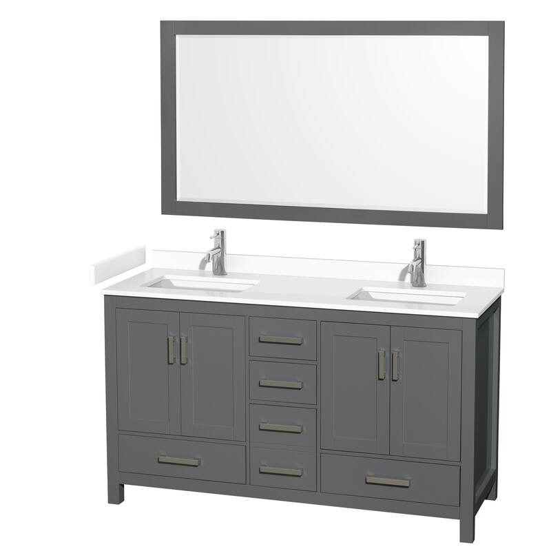 Wyndham Collection Sheffield 60" Double Bathroom Vanity, Carrara - Dark Gray / White Cultured Marble Top / Brushed