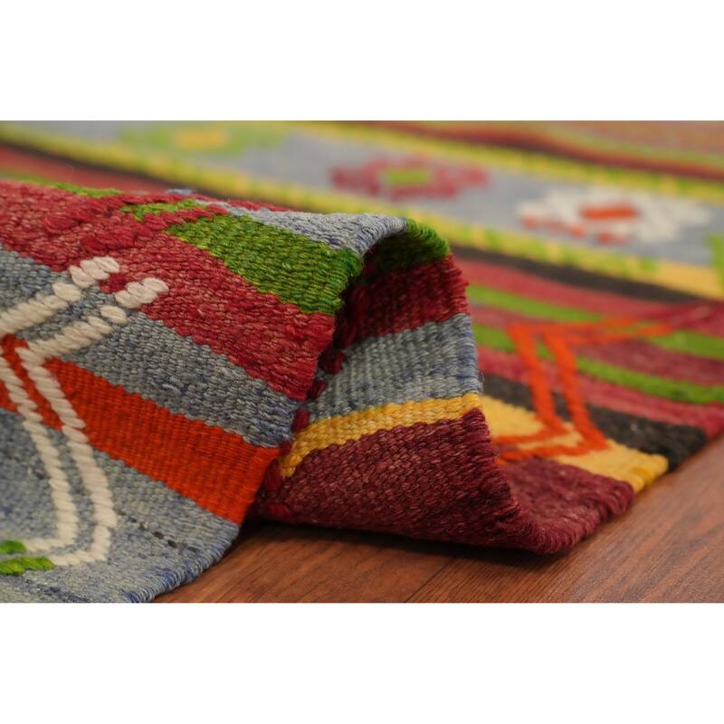 Hand Woven Oriental 100% Wool Carpet Southwestern Tribal Multi-Colored Kilim Area Rug - 7' 2'' X 5' 6''