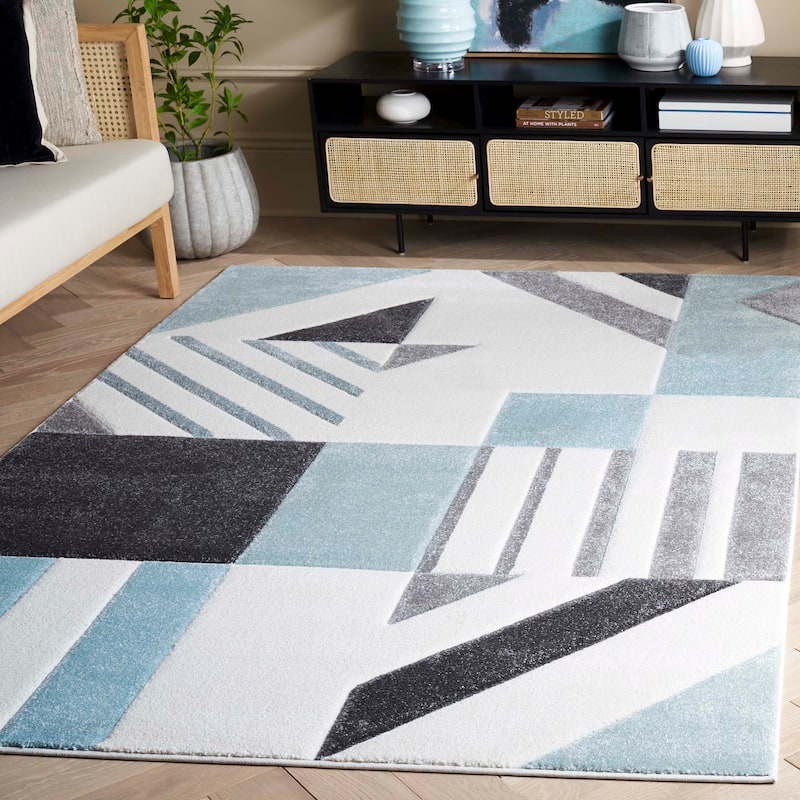 SAFAVIEH Hollywood Tatianna Mid-Century Modern Abstract Rug - 8' x 10' - Ivory/Aqua - Rectangle