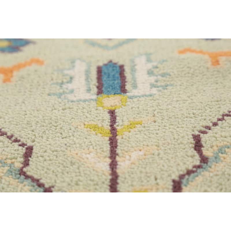Hand Knotted Oriental 100% Wool Carpet Transitional Tribal Green Oushak Runner Rug - 8' 2'' X 2' 7''