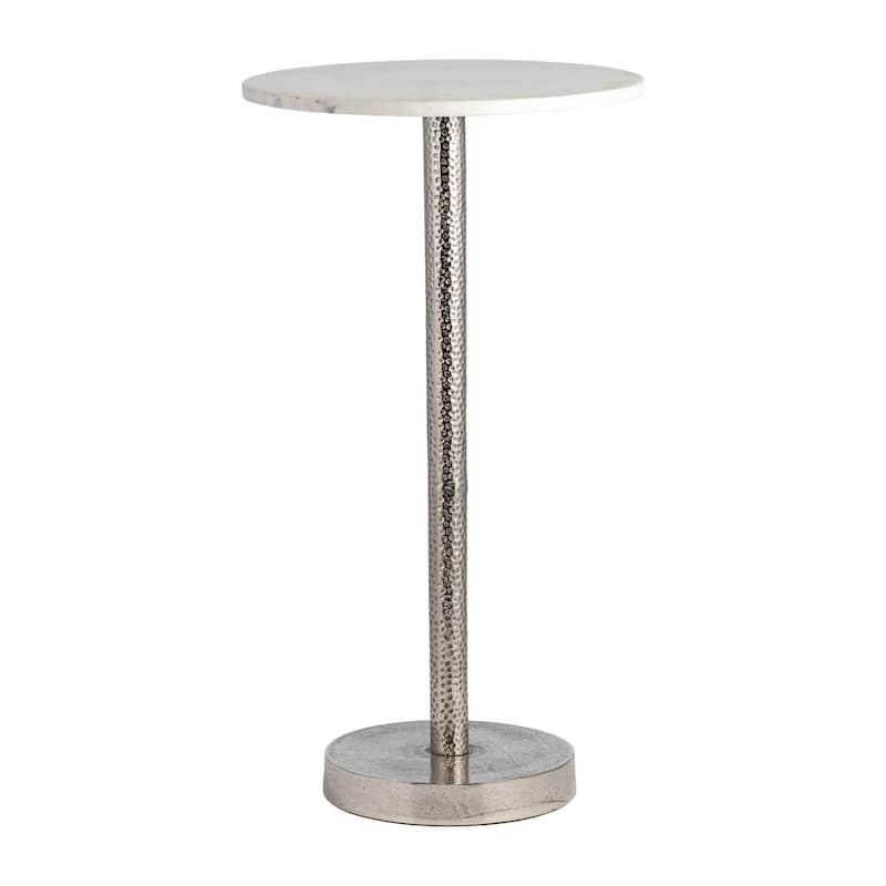 Round Flat Base Drink End Table - 24" - Silver and White