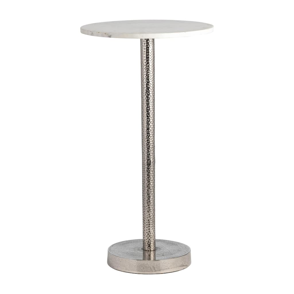 Round Flat Base Drink End Table - 24" - Silver and White