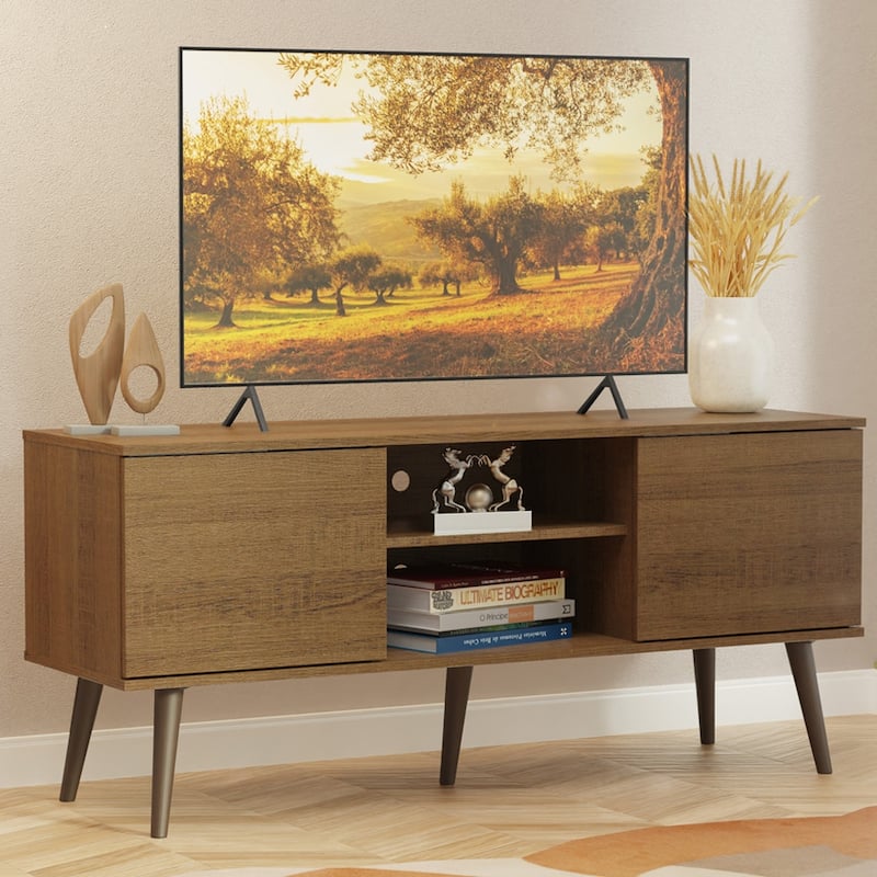 Madesa TV Stand Console with 2 Doors and 2 Shelves with Cable Management for 50, 55 Inch Media Storage