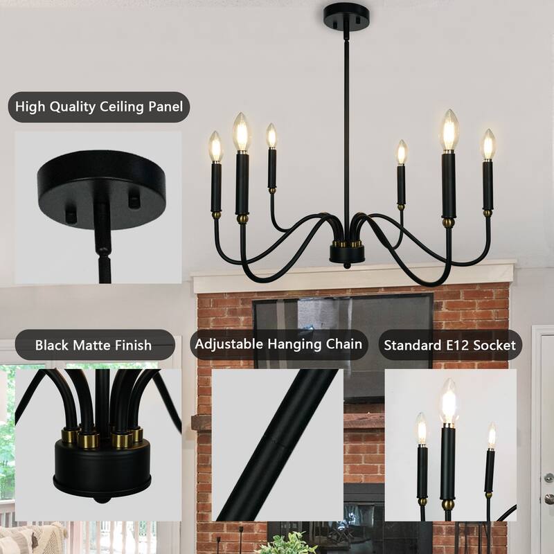 Candle Chandelier Traditional Farmhouse Chandelier Black Chandelier - 6-Light