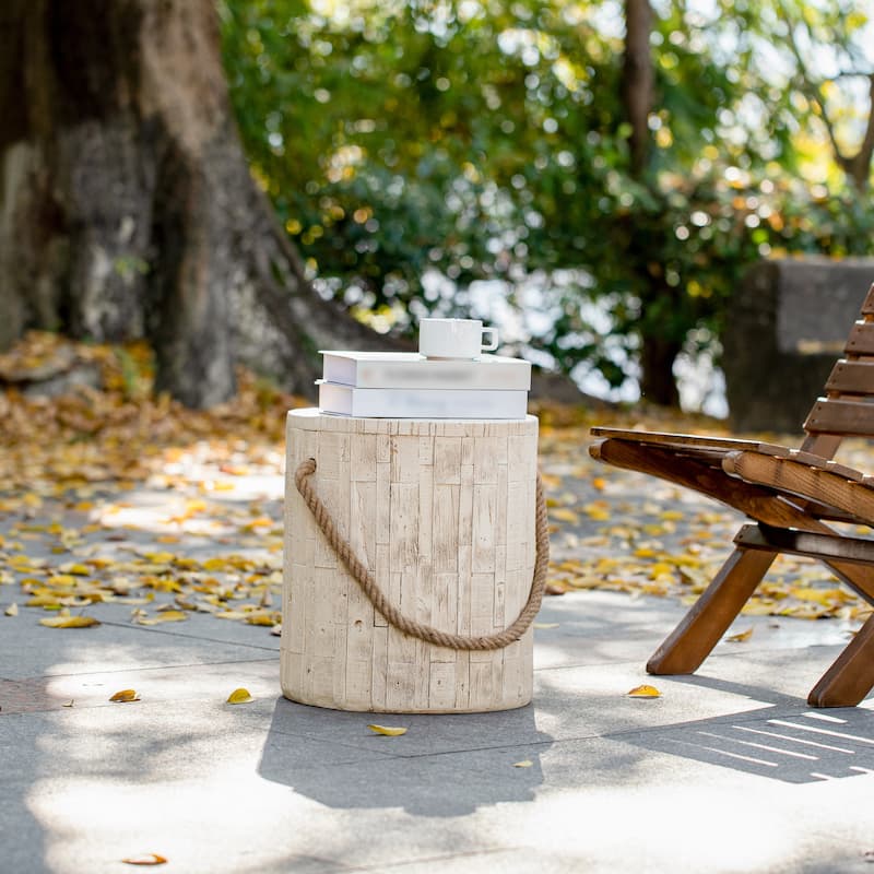 Christopher Knight Home - 14.57'' Rustic Wood Look MGO Side Table with Decorative Braided Cord - Wood Finish