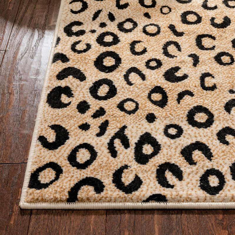 Well Woven Modern Leopard Animal Prints Black Ivory Area Rug - 3'3" x 5'3"