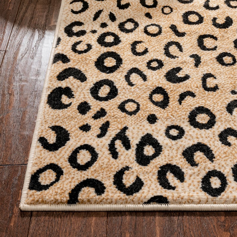 Well Woven Modern Leopard Animal Prints Black and Ivory Mat Accent Rug - 2'7 x 3'11