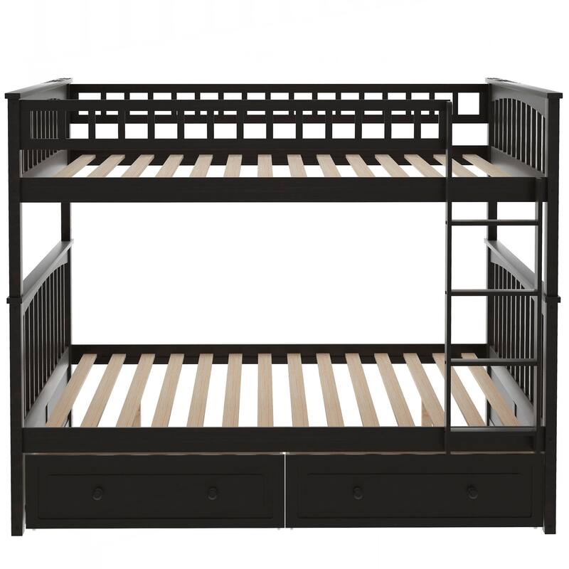 Full over Full Bunk Bed with Drawers, Convertible Beds