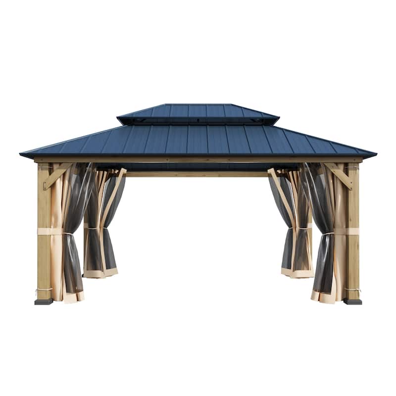 Cedar Wood Gazebo for Outdoors - Hardtop Waterproof Backyard Pergola, Natural Wood Patio Cover with Easy Assembly