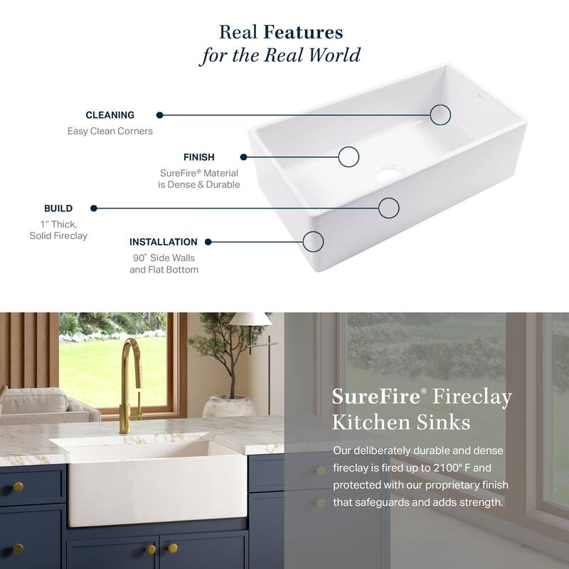 Turner Crisp White Fireclay 30" Single Bowl Farmhouse Apron Front Undermount Kitchen Sink with Pfirst Faucet Kit