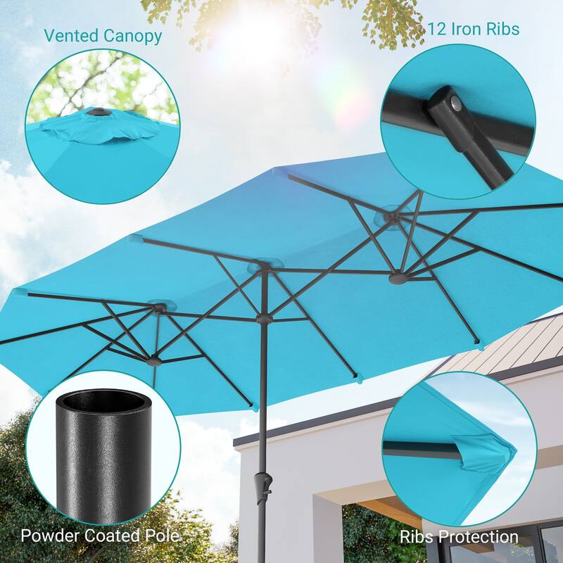 BONOSUKI 13 x 7.2Ft Double-Sided Patio Umbrella with Large Canopy Outdoor Table Umbrella for Garden and pool, Navy Blue