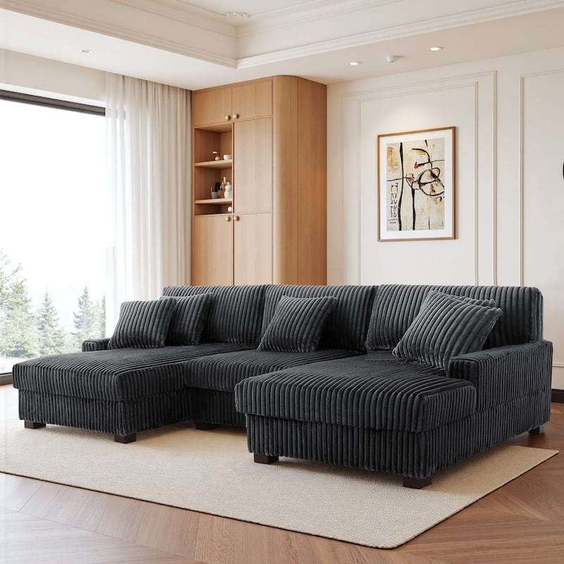 118.3" W U-Shape Plush Corduroy Upholstered Comfy Cloud Sectional Sofa
