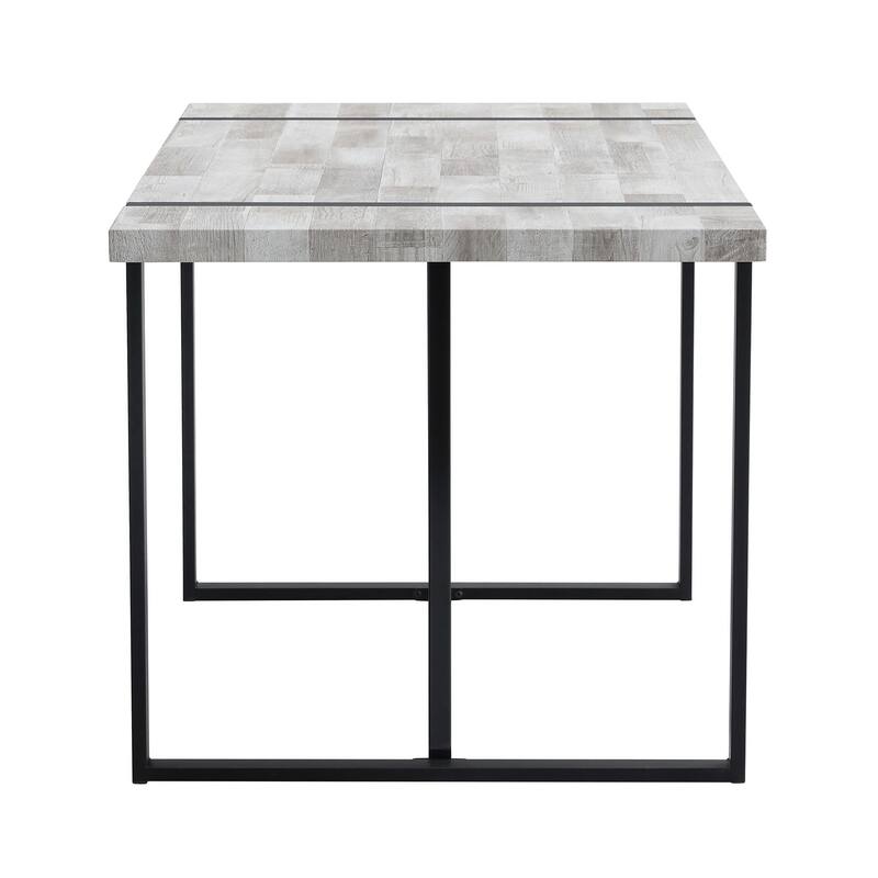 Modern Dining Table with Wood Textured Tabletop Unique Spliced Pattern Office Table with Anti-Slip Feet
