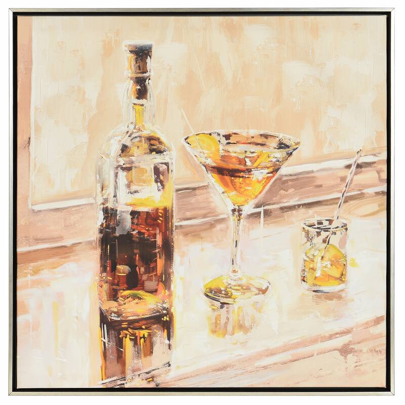 StyleCraft Sisters Katherine Cocktail Hour III Hand-Embellished Framed Canvas Wall Art - 25" x 25" - Champagne