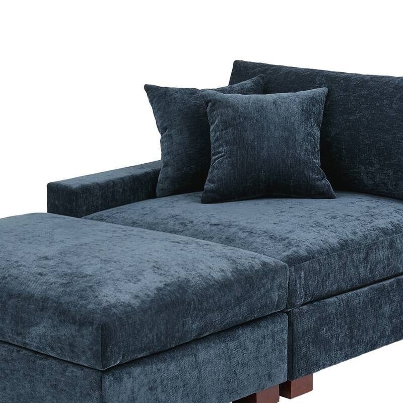 Modern Chenille Chaise Lounge Set with Ottoman