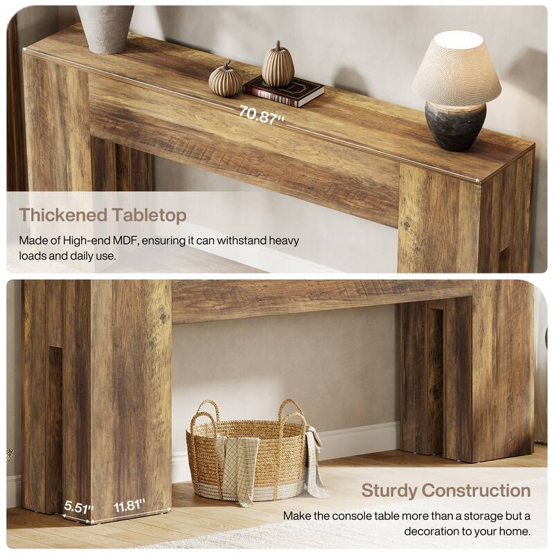 71-Inch Long Console Table for Entryway, Living Room, Rustic Brown - 70.86" L x 13.78" W x 32.3" H