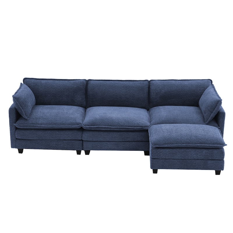 CLICKBIN Chenille Fabric Stragiht Arm L-Shaped Modular Sectional Sofa Couch with Ottoman for Living Room