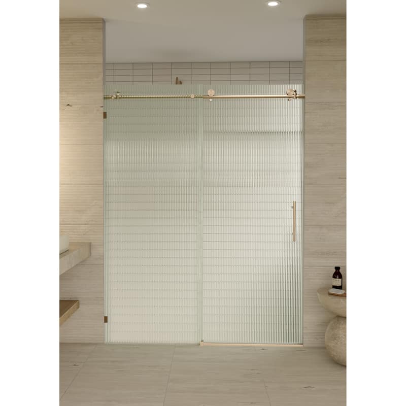Galaxy 60 in. x 78 in. Fully Frameless Fluted Glass Sliding Shower Doors - Righthand