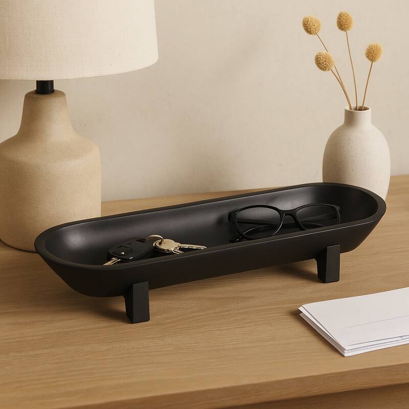 Handcrafted Wooden Oval Footed Accent Bowl for Home Decor-16" - 15.5"