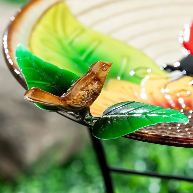 17" Metal Bird Bath, Ladybug & Sunflower