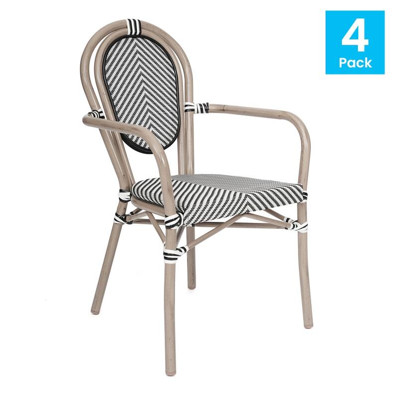 4 Pack All-Weather Commercial Paris Chairs with Arms and metal Frames