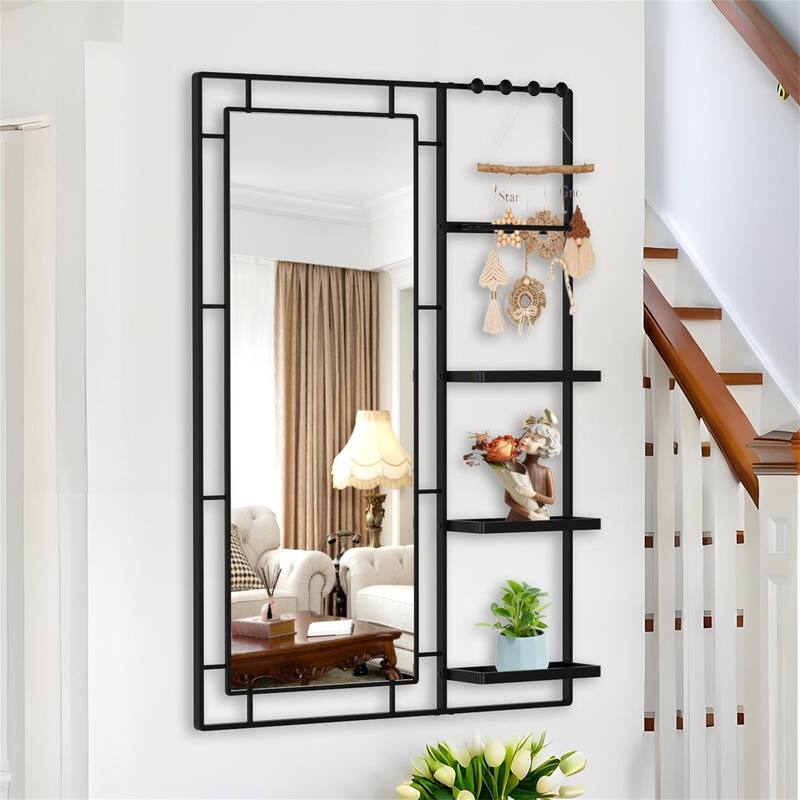 30" X 43" Bathroom Wall Mirror with Multi-functional Shelf,Metal Frame