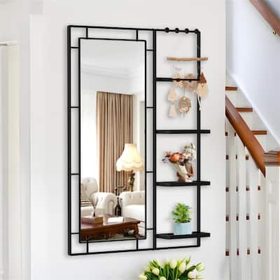30" X 43" Bathroom Wall Mirror with Multi-functional Shelf,Metal Frame