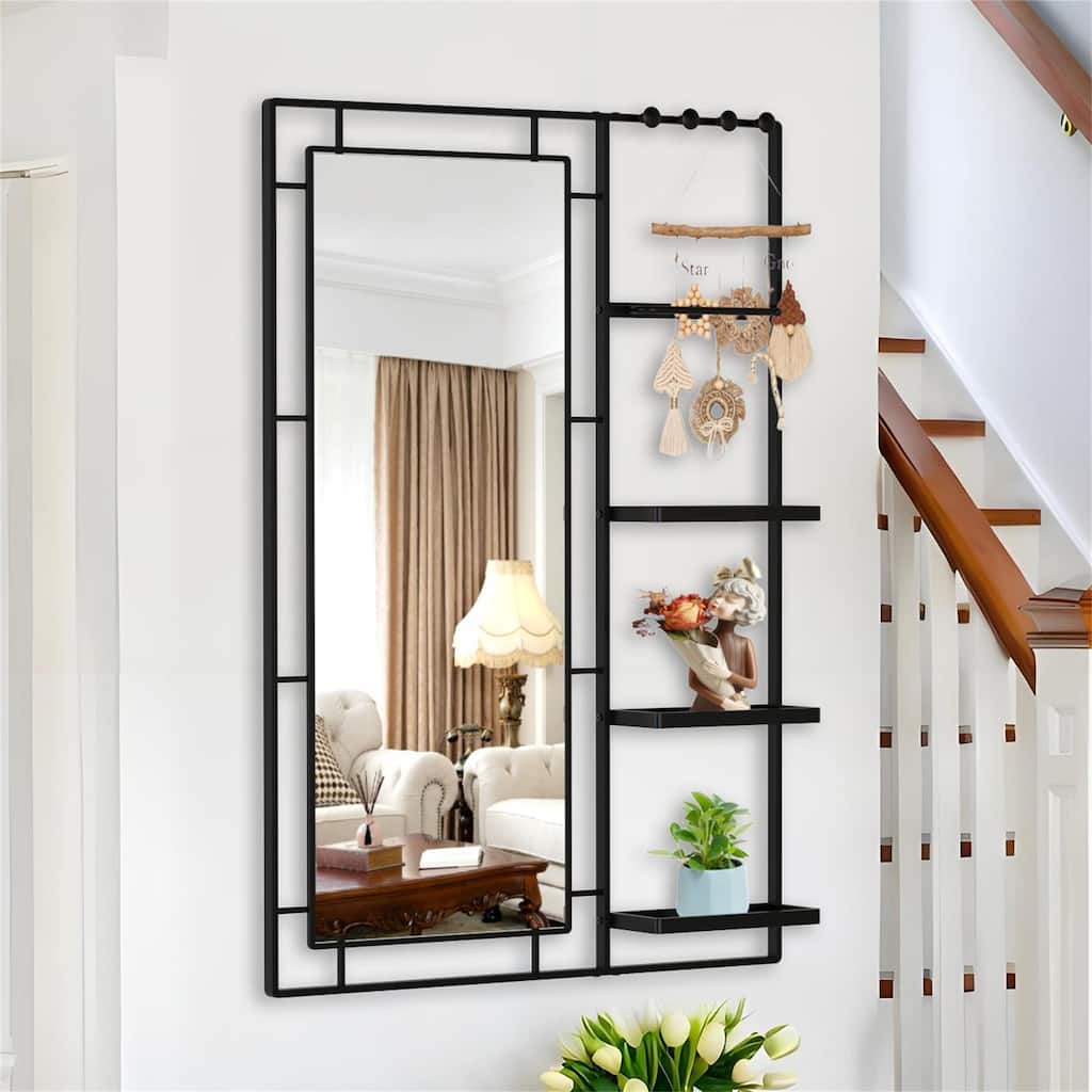 30" X 43" Bathroom Wall Mirror with Multi-functional Shelf,Metal Frame
