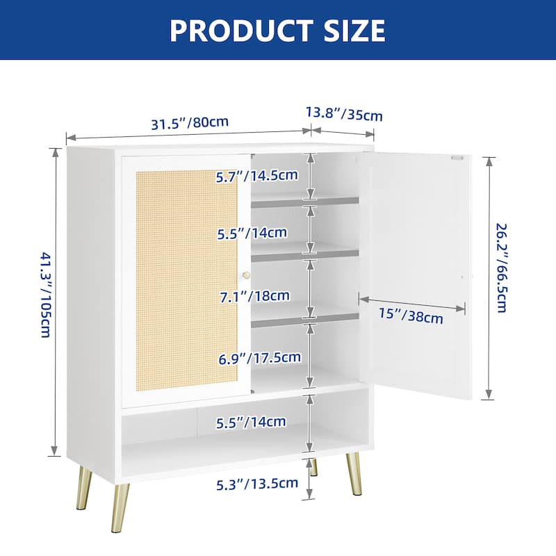 Moasis 5-Tier Shoe Cabinet with Rattan Doors Shoe Storage Cabinet for Entryway