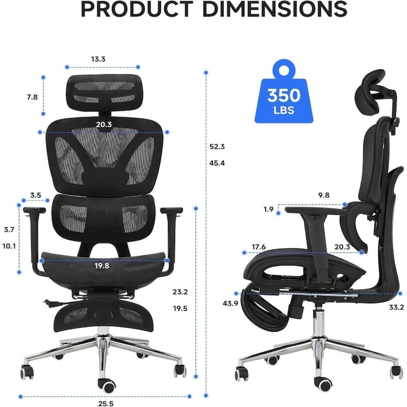EROMMY Ergonomic Heated Massage Office Chair with Lumbar Support, Reclining Backrest, 2/4/6-Point Massage
