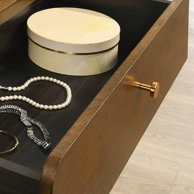 Roundhill Furniture Eldren Wood Nightstand with Solid Rubberwood Frame, Walnut Finish