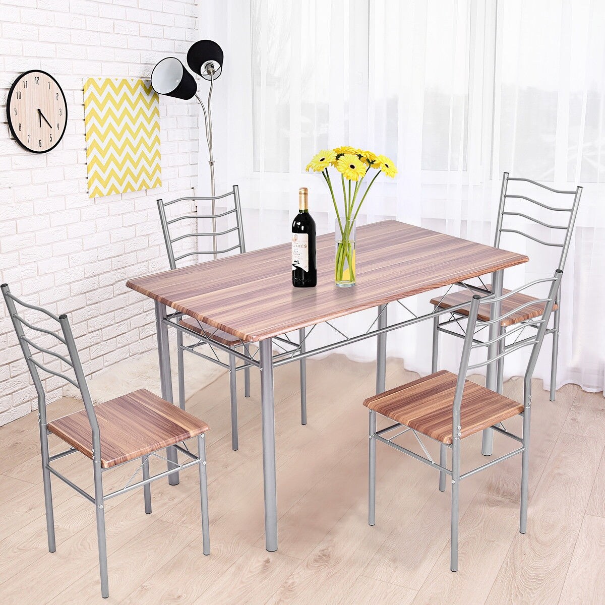 Shop Gymax 5 Piece Dining Set Beech Wooden Color Table And 4