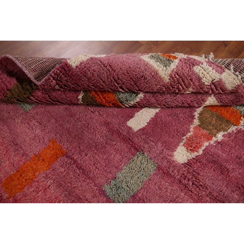 Plush Moroccan Style Area Rug Hand-Knotted Oriental Pink Wool Carpet - 5'8" x 10'1"