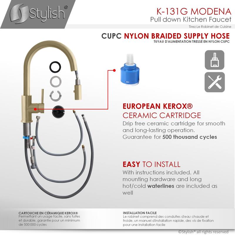 STYLISH Kitchen Sink Faucet Single Handle Pull Down Dual Mode in Stainless Steel - Faucet Height: 14 1/8" | Spout Height: 6 3/4"