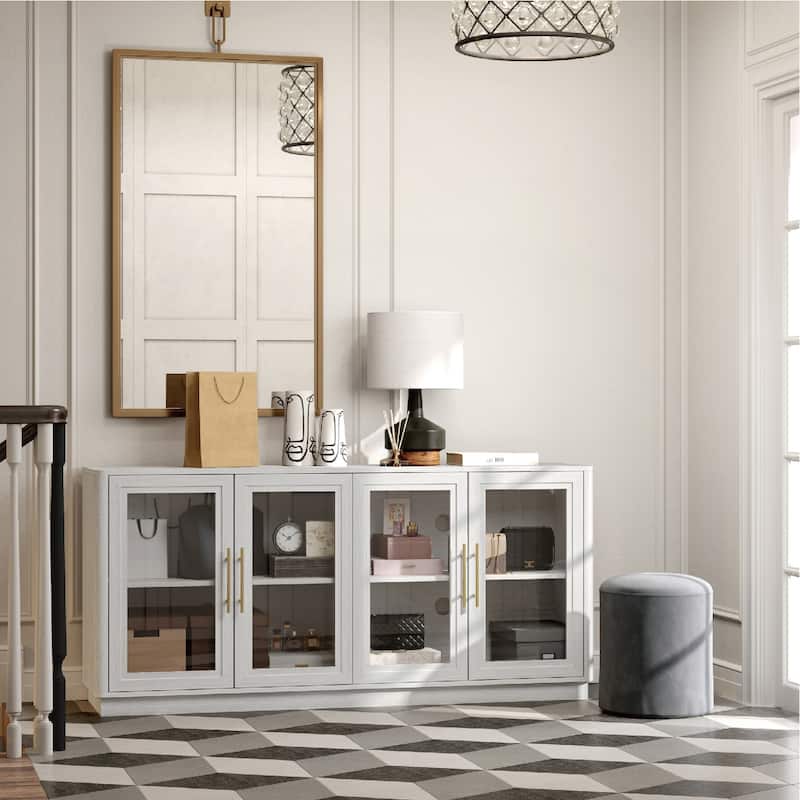 Modern Glass Door Buffet Cabinet with 4 Doors