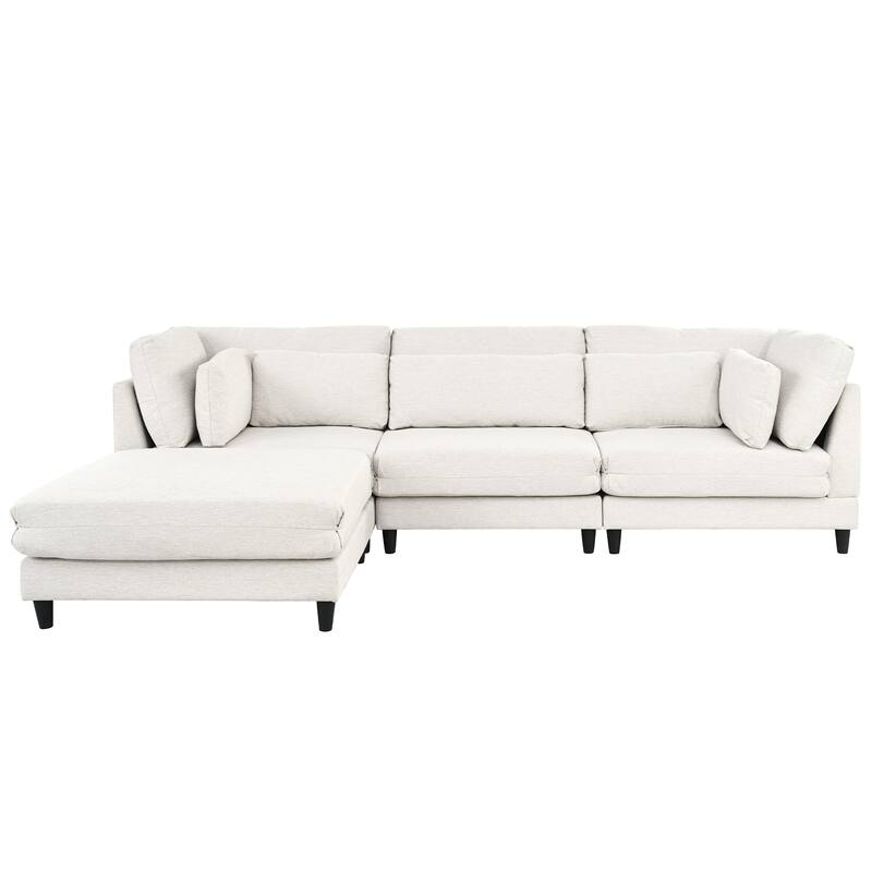 Modern Sectional Sofa with Piping Stitch Detail and Removable Ottoman and 5 pillows for Living Room or Guest Room