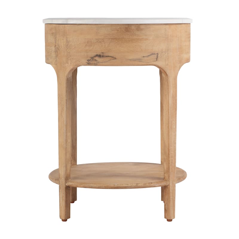 Ellen 18.25 in. W Oval Marble and Wood 1-Drawer Nightstand