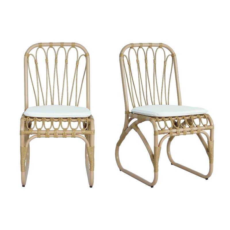 Outdoor Pe Wicker Dining Chairs With Washable Cushion Set Of 2 (Excluding the table) - Natural,Yellow