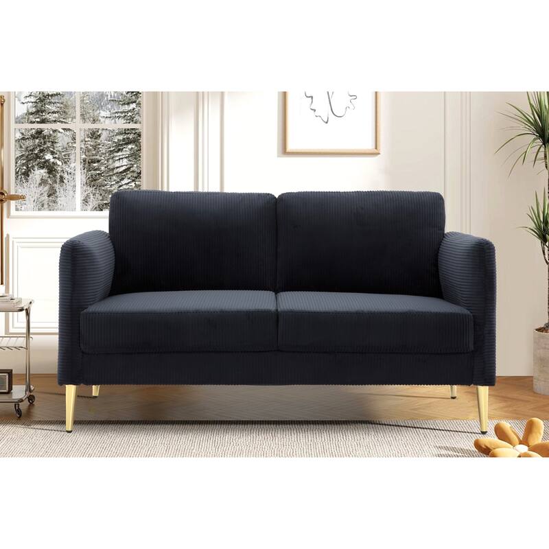 60.63" W Mid-Century Corduroy Fabric Loveseat with Tuxedo Arm - Black