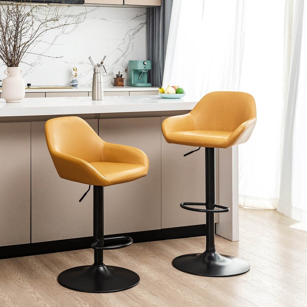 Glitzhome Mid-Century Height Adjustable Faux Leather Swivel Counter Bar Stools