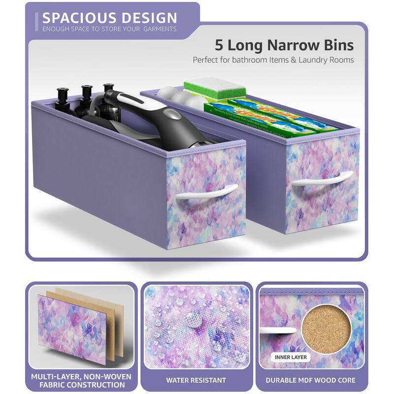 Sorbus Narrow Dresser with 5 Drawers - Vertical Slim Storage Chest of Drawers with Steel Frame, Wood Top & Easy Pull Fabric Bins