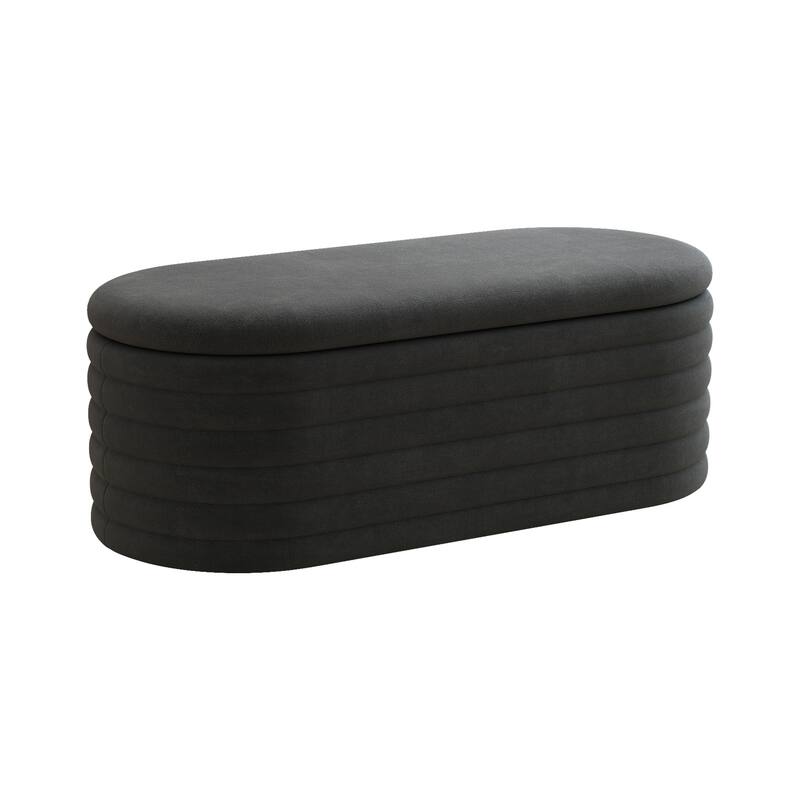 Ottoman Bench Upholstered Bench Fabric Black Storage Bench Simple End of Bed Stool with Safety Hinge