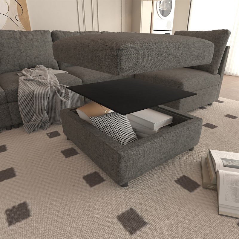 123" U-Shape Modular Sectional Couch with Storage Function, Ottoman