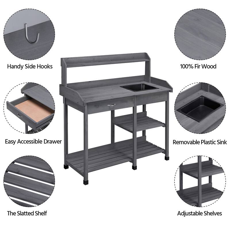Yaheetech Garden Potting Bench Planting Bench with Sink Drawer Rack