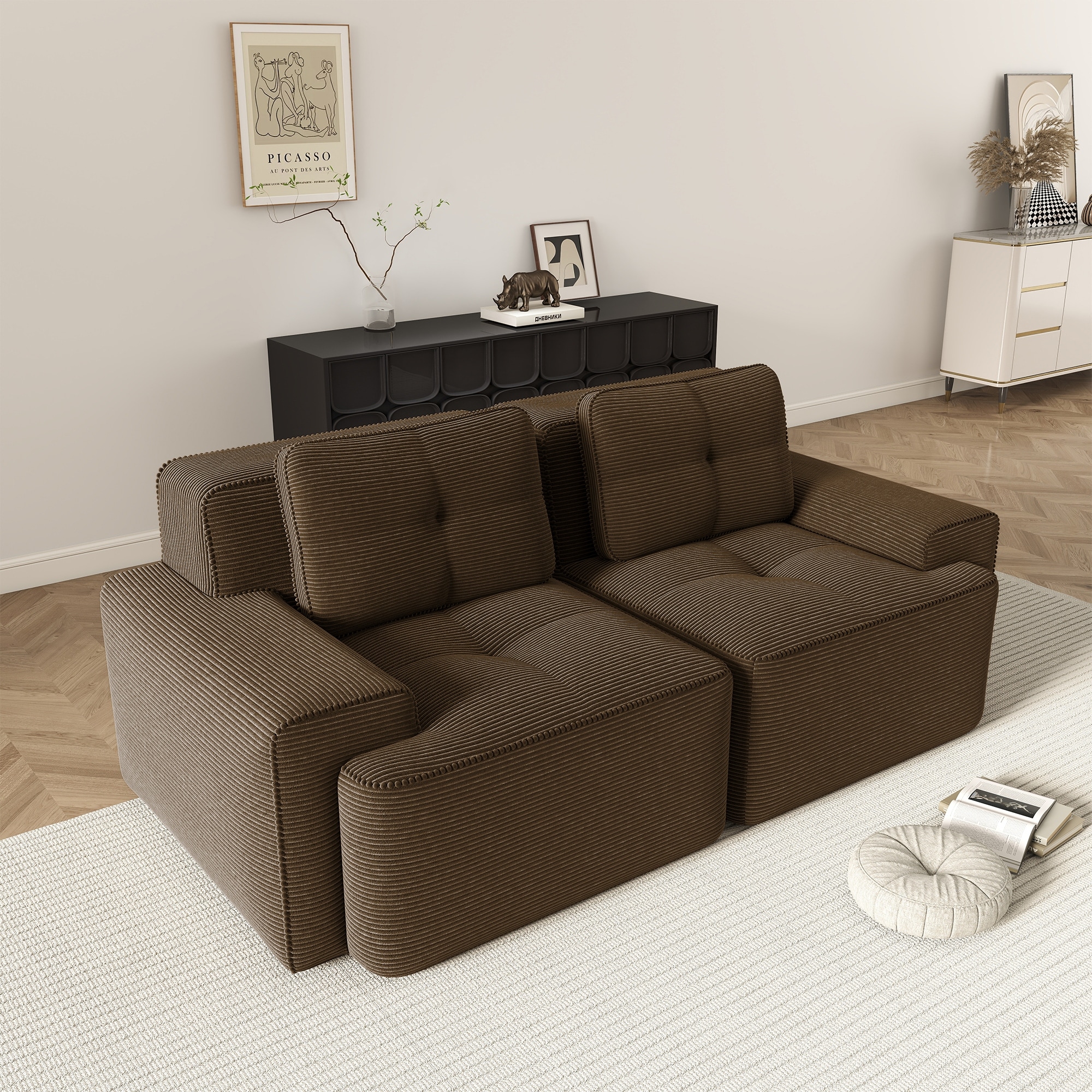 GDFStudio - Corduroy Modern 2-Seater 81.9" Cloud Modular Sectional Couch