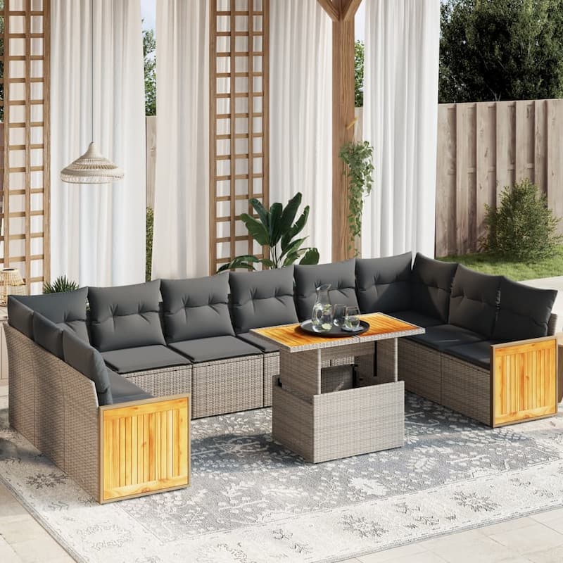 vidaXL Patio Sofa Set with Cushions Outdoor Furniture 11 Piece Poly Rattan - 21.7 x 39.4 x 28.7 in - Grey