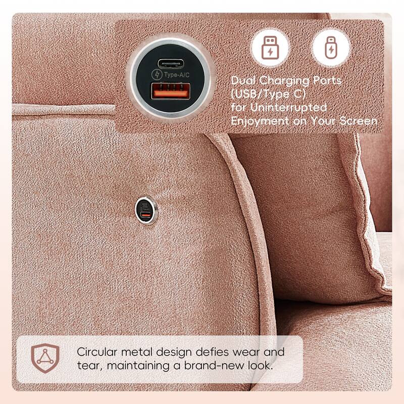 Chenille Armchair, Accent Chair with Dual-Port Charging and Throw Pillows, Modern Deep Wide Seat Design Cloud-Like Single Sofa